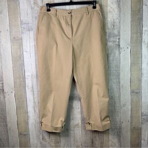 Land’s End Size 14 Khaki Style Tan Cropped Pants w/Tabbed Leg Back Stret…